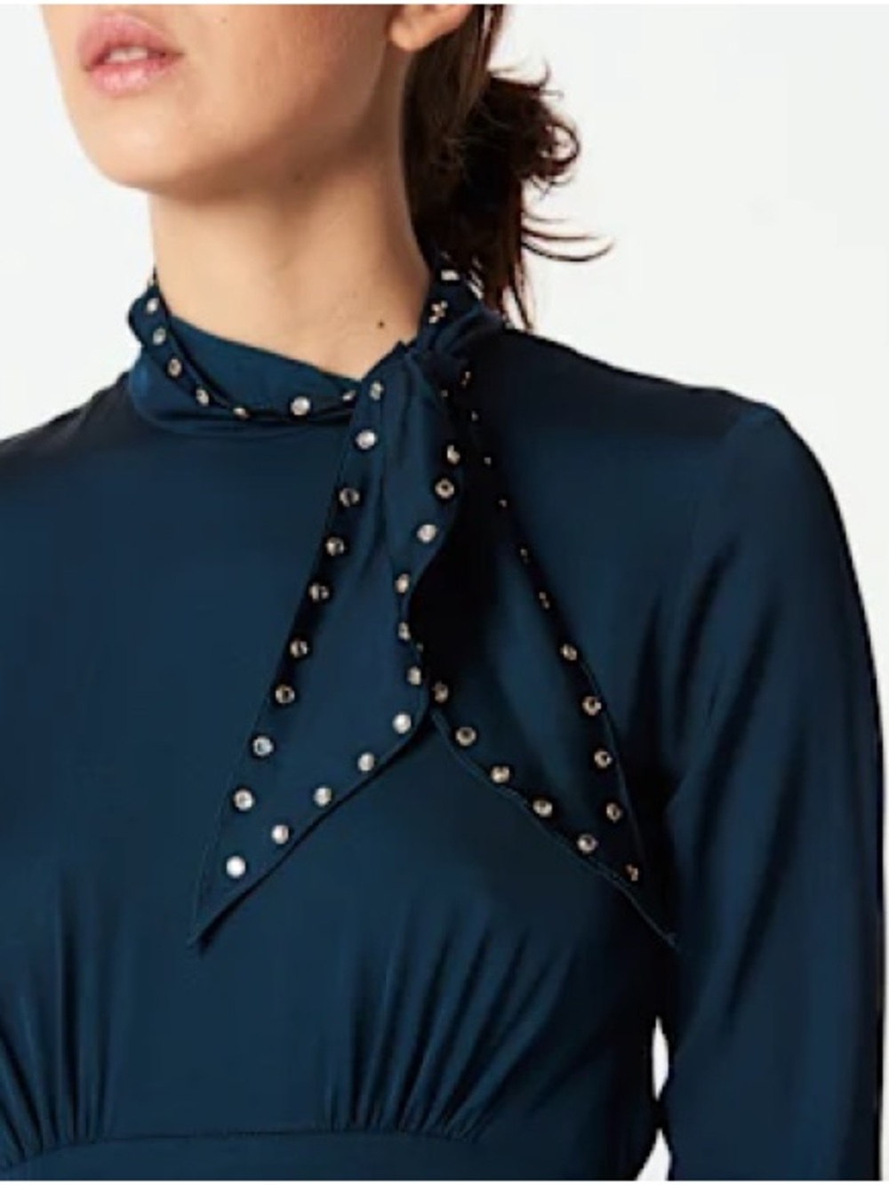 Sandro Teal Studded Tie-Neck Blouse